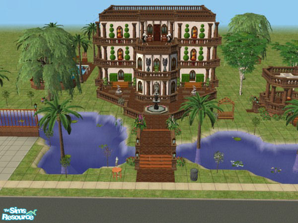 Sims 2 — Gryphon's Keep by Vampire Flame — House contains all Maxis items, size 4x4 lot, arched bridge and gazebo,