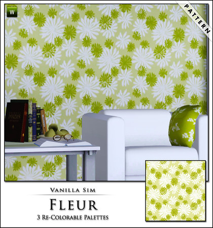 Sims 3 — Fleur by Vanilla Sim — A stylised retro flower head design, set against a bright lime background