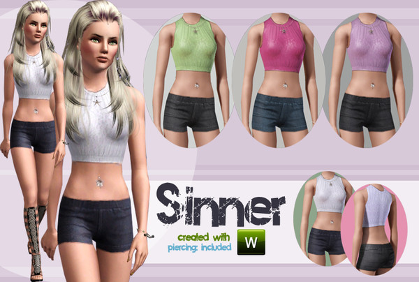 Sims 3 — Sinner by miraminkova — I am glad to show you my new outfit. It includes washed crop top and denim short.