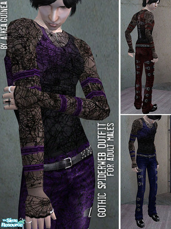 Sims 2 — Spiderweb Gothic Outfit for Males by aikea_guinea — Set of three spiderweb gothic outfits for adult males --