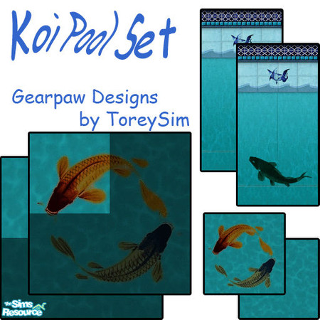 Sims 2 — Koi Pondwater Pool Set by ToreySim — Pond water and fish set the theme of this pool set. The set includes floor