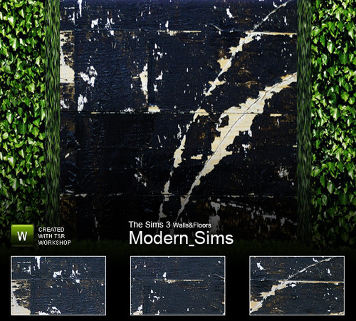 Sims 3 — Grunge Wooden Wall Black SET by Modern_Sims — 