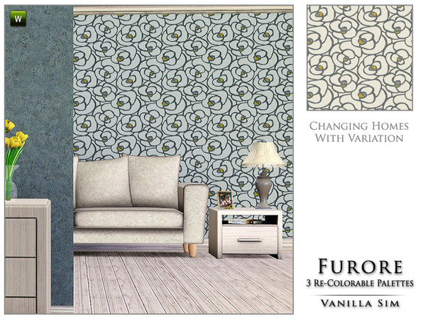Sims 3 — Furore by Vanilla Sim — A stylised all over floral design in shades of grey and gold