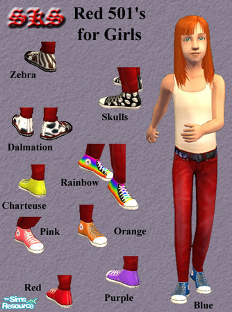 Sims 2 — Levi\'s 501 Red & Chucks for Girls by 71robert13 — Red Levi\'s 501 Jeans with Converse Chuck Taylor AllStar