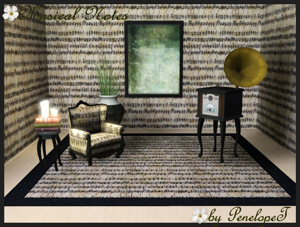 Sims 3 — Musical Note Pattern by PenelopeT — Pattern can be found under the 'Themed' category. Enjoy! ~ PenelopeT