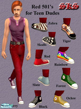 Sims 2 — Levi\'s 501 Red & Chucks for Teen Males by 71robert13 — Red Levi\'s 501 Jeans with Converse Chuck Taylor