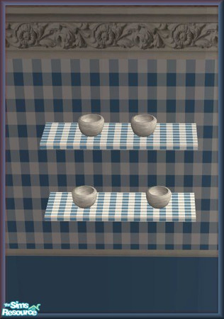 Sims 2 — NK Turano Add-on Cornflower - Shelf 2 by MoMama — Shelf 2 is a cornflower gingham shelf and features a set of