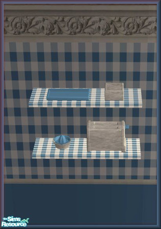 Sims 2 — NK Turano Add-on Cornflower - Shelf 1 by MoMama — Shelf 1 features a toaster, juicer, plate and cup. You need to