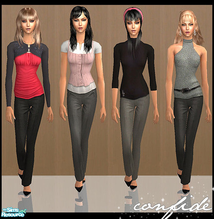 Sims 2 — Allure by confide — Set of 4 everyday outfits. You need to download MeshConfideslim_march from the link below.