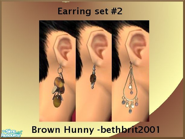 Sims 2 — Earring set 2 - Brown Hunny by bethbrit — 3 pairs of earrings based on the colour brown. Mesh by simchic