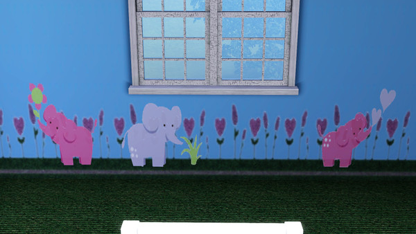 Sims 3 — Flower Bordered Wallpaper With Elephants 2 by jezebel_the_nun — Adorable flower bordered wallpaper with