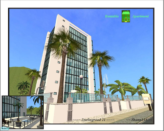 Sims 2 — Darlingroad 21 by Shann116 — Gorgeous skyscraper with 10 floors 9 rentable units wich have 6 rooms. Rent price $