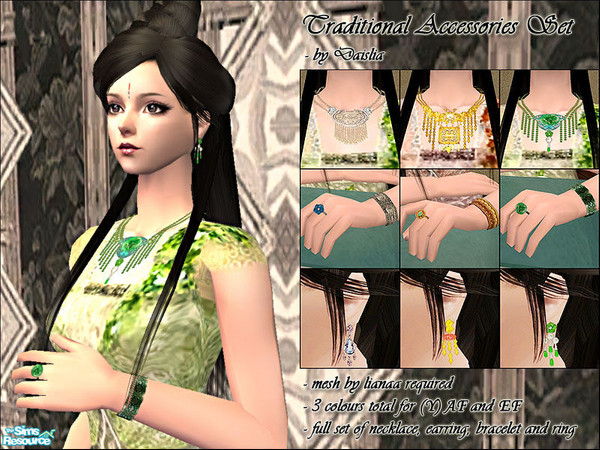 Sims 2 — Traditional Accessories Collection by Daislia — 3 designs, a full set of necklace, earring, bracelet and ring,