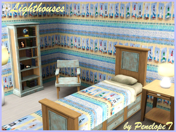 Sims 3 — Lighthouses Pattern by PenelopeT — Pattern can be found under the 'Themed' category. Enjoy! ~ PenelopeT