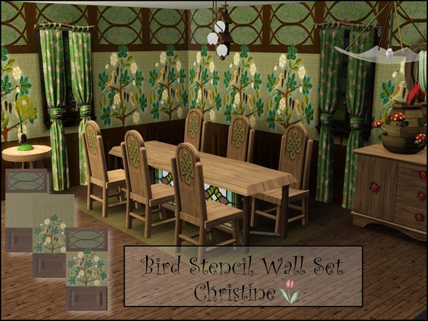 Sims 3 — Bird Stencil Wall Set by cm_11778 — I really like the "Faire Folk" furniture items from the EA store,