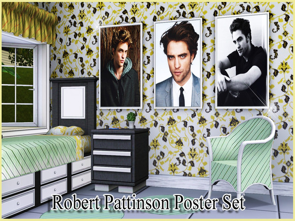 Sims 3 — Robert Pattinson Poster Set by TSR Archive — This set contains three Robert Pattinson paintings!