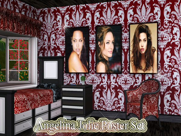 Sims 3 — Angelina Jolie Poster Set by TSR Archive — This set contains three Angelina Jolie paintings!