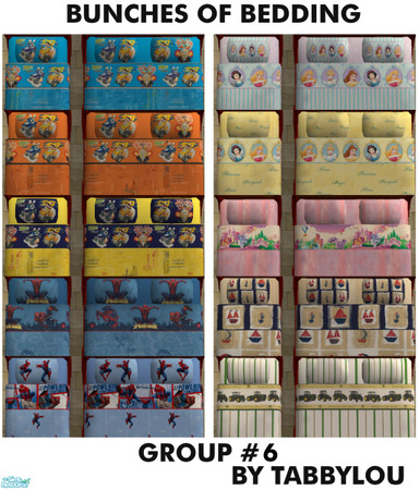 Sims 2 — TL - Bunches of Bedding Group 6 by TabbyLou — Group 6 in the Bunches of Bedding recolors. All twin bedding is