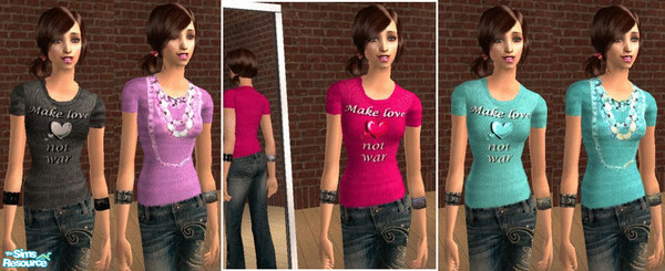 Sims 2 — Tee by 12sandra11 — 5 hippie inspired tees with bracelets. They are long, so you can use low cut jeans with
