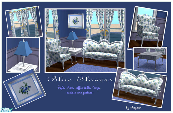 Sims 2 — Blue Flowers by chayann — This pretty blue and white flowery pattern is just in time for spring! This set