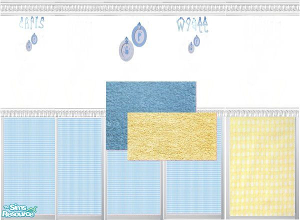 Sims 2 — Blue & Yellow Gingham Name Wall Set by kollens — Blue & Yellow Gingham Wallpaper Labeled with the Most