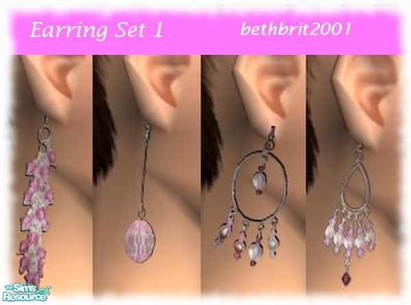 Sims 2 — Earring set 1 - Pinky by bethbrit — 4 Pink themed earrings for your sims. Based on the mesh by simchic. Go to