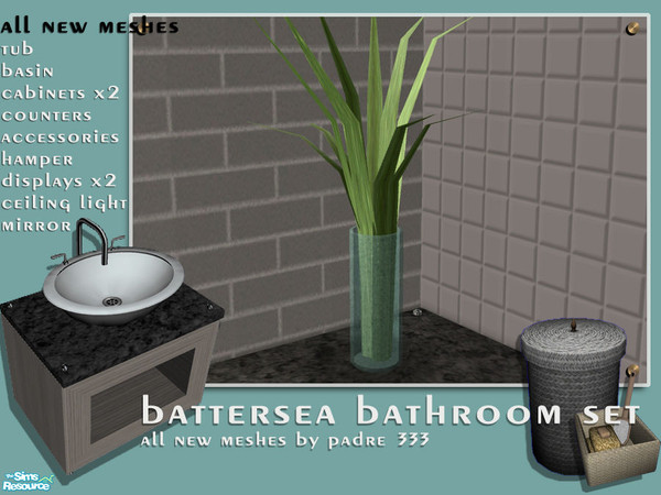 Sims 2 — Battersea Bathroom Set - Grass in Glass by Padre — Bathroom in natural maple timber with charcoal granite work