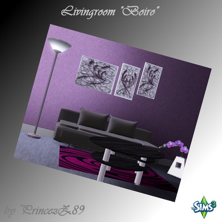 Sims 3 — Boiro by Princezz89 — contain following Items : Loveseat (full recolorable) , Couchtable with many Slots (full