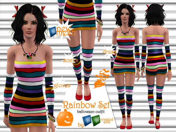 Sims 3 — Rainbow Set [Halloween] by miraminkova — Rainbow Set Includes Rainbow Dress With NEW Mesh By Me And With