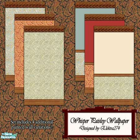 Sims 2 — Whisper Paisley Wall Collection by elektra274 — A set of 12 coordinating painted and wallpapered walls.