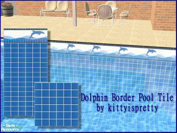 Sims 2 — Dolphin Border Pool Tile Set by kittyispretty69 — A cute set of tile wall and floor with a dolphin border