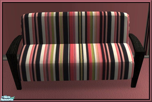 Sims 2 — NK Shoukeir "Six" LR - Loveseat by MoMama — A pink, black and white striped loveseat on a black wood