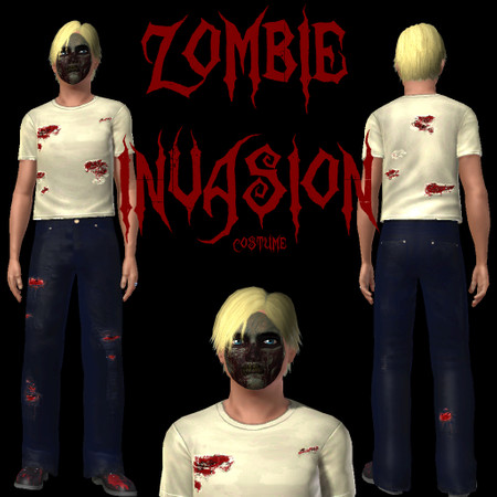 Sims 3 — Zombie Invasion Costume by jezebel_the_nun — Zombie Invasion Halloween costume for YA/A males includes face