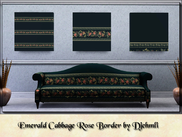Sims 3 — Djem_Emerald Cabbage Rose Border by djehmli — A twining rose stripe Border pattern. four color-able palettes.