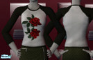 Sims 2 — Black baseball top with roses by badger_c — This is a black baseball top with a red rose on it which is