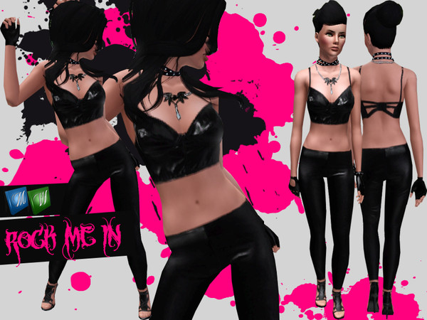 Sims 3 — Rock Me In [Halloween] by miraminkova — Rock Me In *Outfit : Leatherette Longline Bra(Top) With Necklace And