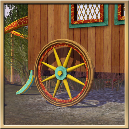 Sims 3 — Cart Wheel (small) by Cyclonesue — Small cart wheel in colours to match the nomad caravan roof pieces. By