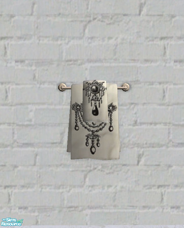 Sims 2 — Brooch Cotton Towels by salixlikescake — Two white cotton towels featuring black brooch designs.