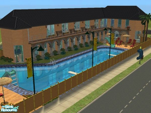 Sims 2 — Community Pool by GuyMer17 — Community pool for the hot summer days. This lot includes:gym,restaurant and of