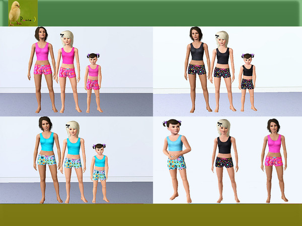 Sims 3 — punie pjs group 1 by punie — 1 top for child, teen, and adult 1 bottom for child, teen, and adult in 3