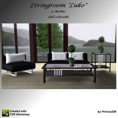Sims 3 — LivingroomLuko by Princezz89 — This Set contains 4 Meshes, Couchtable with Glass and many Slots , Endtable with