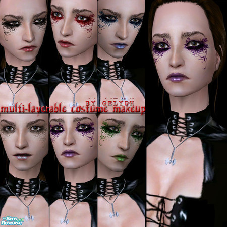 Sims 2 — Multi-Layerable Costume Makeup #2 by gelydh — Multi-Layerable costume makeup in six colors: Red, Forest, Navy,