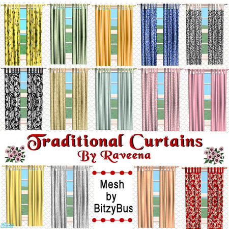 Sims 2 — Traditional Style Curtains by Raveena — A lovely set of traditional style curtains for every room in your Sims