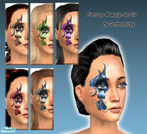 Sims 2 — Fantasy MakeUp Set 01 by Technomicky — This set contains 6 different colors of fantasy MakeUp. For both genders