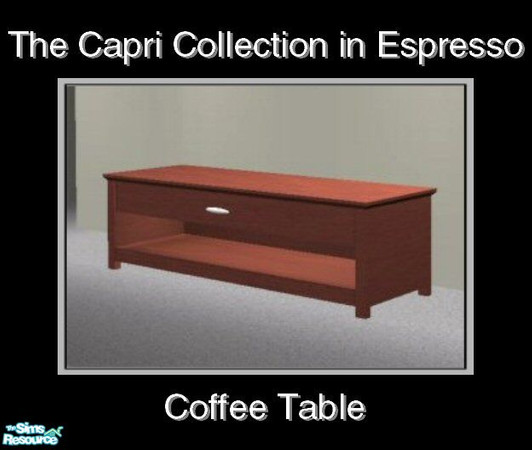 Sims 2 — Capri in Espresso - Coffee Table by Waverly — Sweet & Simple. The clean lines and subtle curves of the Capri