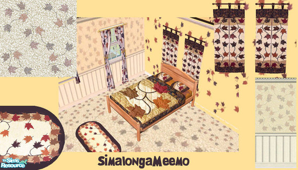 Sims 2 —  by Meemo — Autumn Leaves Bedroom set - all Maxis recolours, objects need CEP and the rug needs OFB. All others