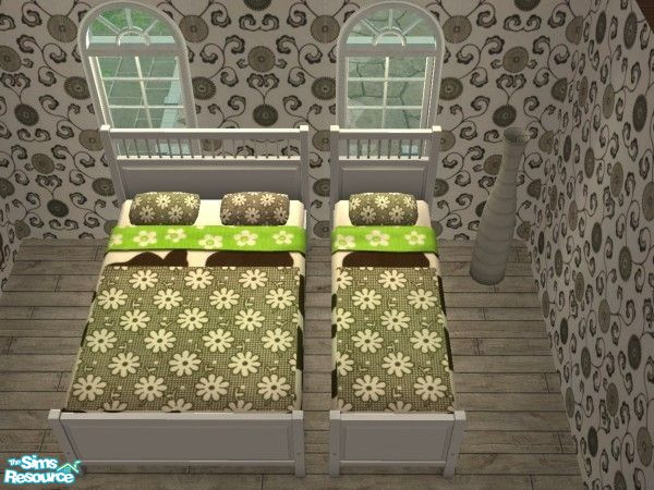 Sims 2 — Cow Bedding by massika — Cow bedding with a bit of green. One of my favourites.
