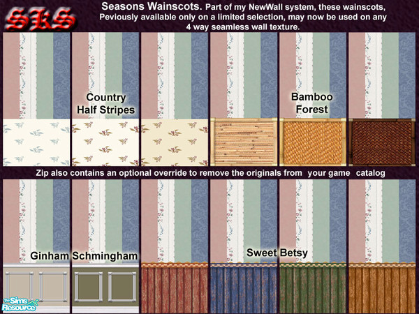 Sims 2 — NewWall - Seasons Wainscots Overlay by 71robert13 — This overlay offers an assortment of wainscots taken from