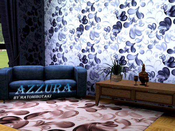 Sims 3 — Azzura by matomibotaki — Floral stucco pattern in dark blue and white, 2 channel, to find under Fabric. 