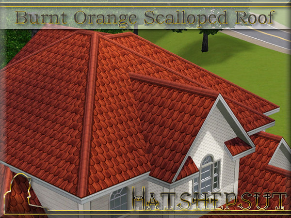 Sims 3 — Burnt Orange Scalloped Roof White Trim by hatshepsut — Textured scalloped roof with a white wood trim
